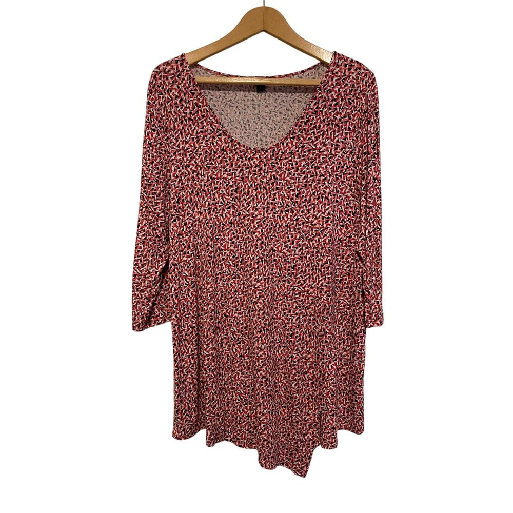 J. Jill 3/4 sleeve tunic top lightweight pink black geometric stretchy Size XL